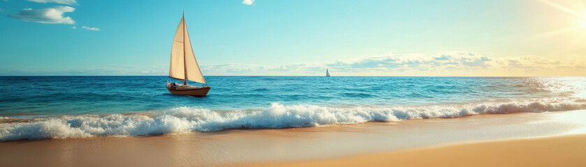 Fototapeta premium sailboat on tranquil beach with gentle waves and clear sky