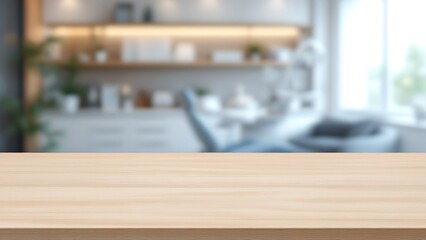 Naklejka premium A close up of a empty table with white dental clinic room background