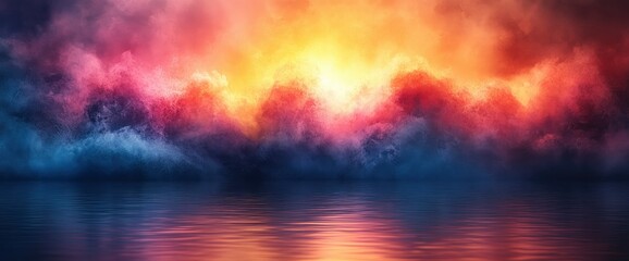 Naklejka premium Surreal Sunset over Calm Water Vibrant Cloudscape Digital Art