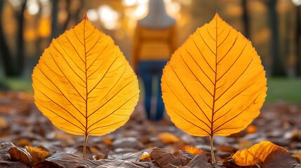Golden Autumn Leaves Stand Tall In Park
