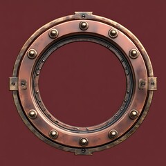 Copper and brass circular frame with rivets.