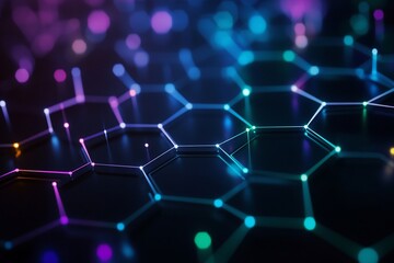 Abstract representation of interconnected hexagonal structures with glowing nodes.