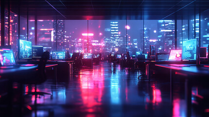 Obraz premium Corporate Finance and Marketing Strategy in Neon Office Space