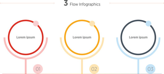 Timeline circle infographic with infochart. Modern presentation template with 3 spets for business process. Website template on white background for concept modern design. Horizontal layout.