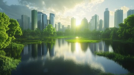 A sustainable future: a 2025 renewable energy network showcasing innovative clean energy solutions in an eco-city.