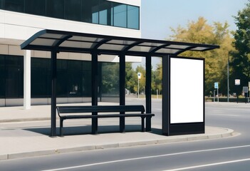 Empty billboard displaying potential ad space at a modern bus stop