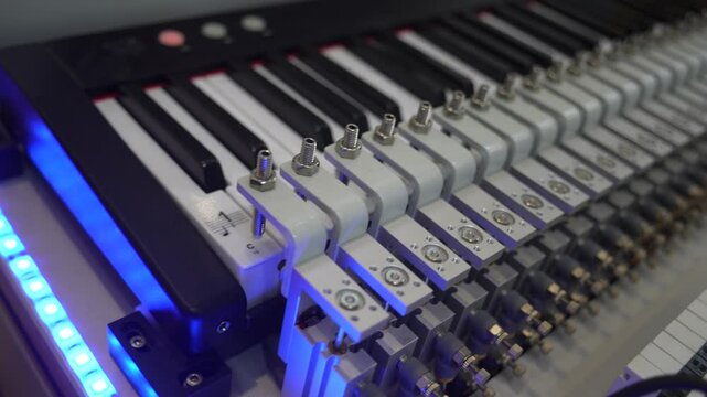 robot with vacuum suckers play with Keyboards,Smart factory industry 4.0 concept    