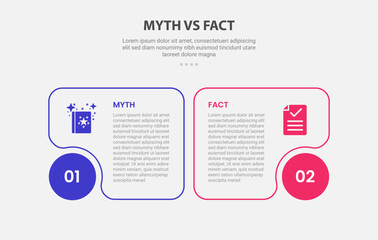 myth vs facts infographic outline style with 2 point comparison template with round box and fluid edge on circle base for slide presentation