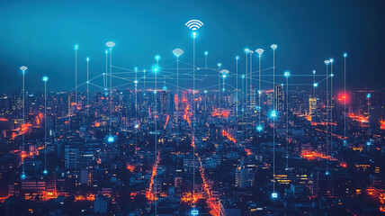 Fototapeta premium Digital Technology, 5G, and Blockchain Connectivity in Smart City Infrastructure