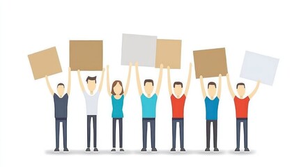 Obraz premium A group of people holding blank signs, likely for a protest or demonstration.