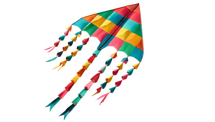 Vibrant colorful kite made of paper flying on a clear transparent background 
