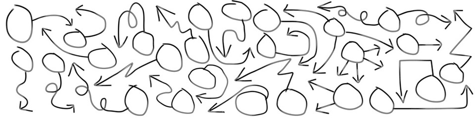 Hand-Drawn Doodle Arrow Collection with Abstract Circular and Directional Designs, Perfect for Presentations, Infographics, and Creative Visual Content Elements