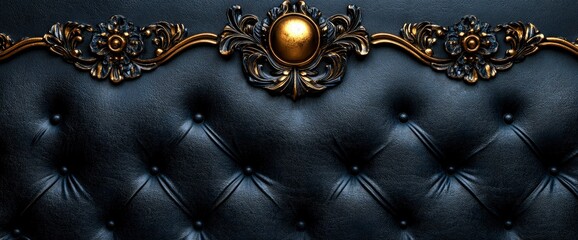Fototapeta premium Luxurious Black Leather Upholstery with Gold Accents - Elegant Background Texture