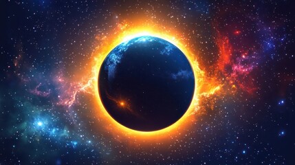 Fototapeta premium Cosmic Inferno: Earth's Fiery Embrace in the Nebula