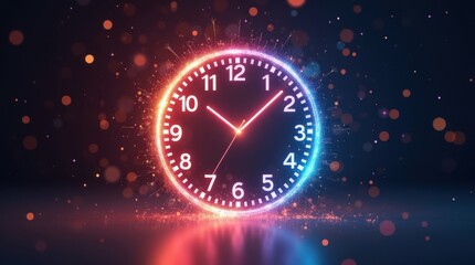 Fototapeta premium Dynamic clock display with colorful lights studio setting digital art vibrant atmosphere close-up view time concept