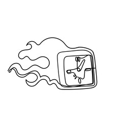 continuous line clock on fire drawing sketch silhouette