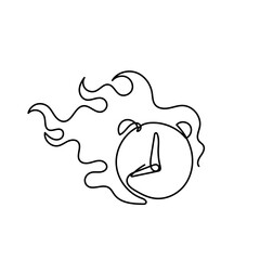 continuous line clock on fire drawing sketch silhouette