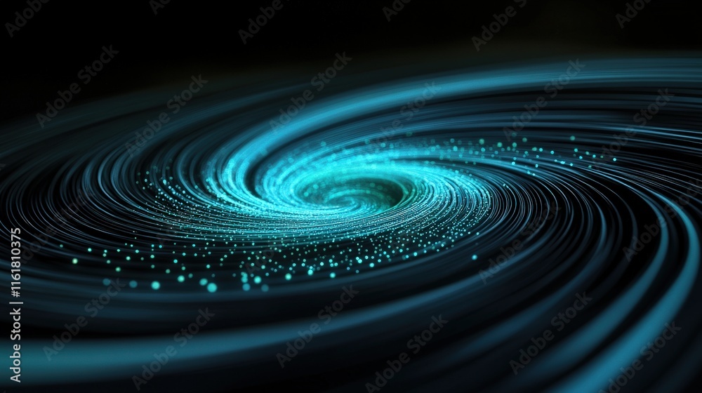 Aufkleber Abstract swirling galaxy with vibrant blue lines and glowing particles creating a mesmerizing cosmic effect against a dark background for use in creative projects.