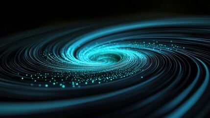 Fototapeta premium Abstract swirling galaxy with vibrant blue lines and glowing particles creating a mesmerizing cosmic effect against a dark background for use in creative projects.