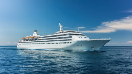 Majestic Cruise Ship Sailing on a Calm Ocean Under a Clear Blue Sky