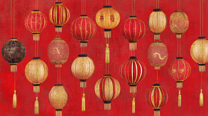 Ornate Red And Gold Chinese Lanterns Hanging Decor