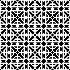 Seamless black and white geometric pattern with abstract and symmetrical shapes. Suitable for backgrounds, wallpapers, textiles, fabrics and various creative projects.