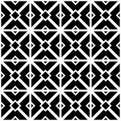 Seamless black and white geometric pattern with abstract and symmetrical shapes. Suitable for backgrounds, wallpapers, textiles, fabrics and various creative projects.