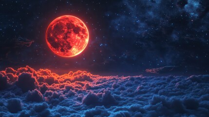 Blood Moon Rising Above a Sea of Clouds