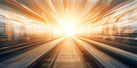 A Stunning View of Railroad Tracks with a Radiant Bright Sky in the Background