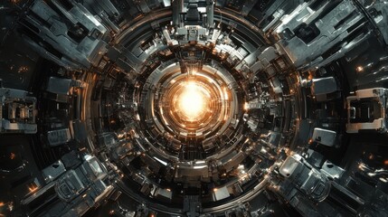 Abstract Digital Background of Glowing Circular Tunnel Design
