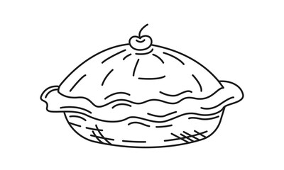 Pie cake icon with cherry fruit sketch doodle stye. Pie icon. Editable stroke vector illustration