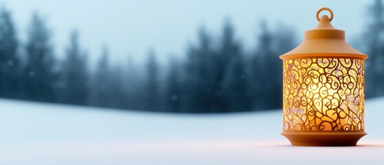 [Festive gatherings themed social community] Winter Whimsy Candlelit Lantern on Snowy Lake Edge