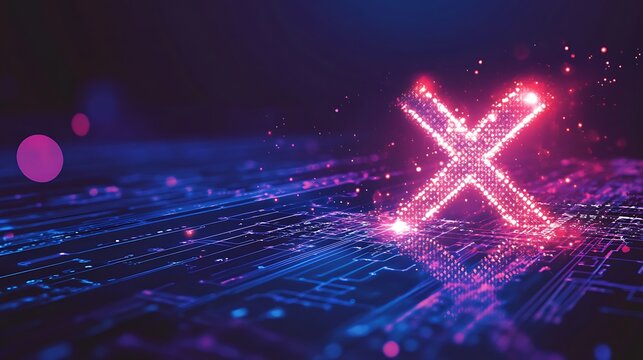 Glowing digital X symbol on circuit board. (3)