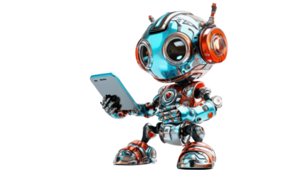 Robot with a tablet, transparent background