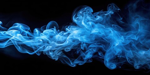 Blue smoke swirling elegantly on a dark black background, smoke, blue, abstract, texture, swirl, elegant, mysterious