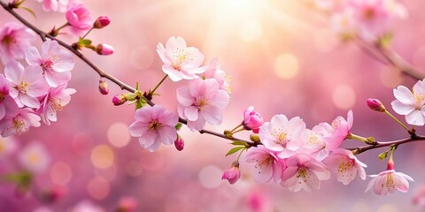 Beautiful sakura flowers blooming on a soft pink background, spring, cherry blossoms, Japanese, nature, feminine, delicate