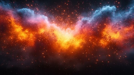 Naklejka premium Fiery nebula with vibrant colors and glowing particles.