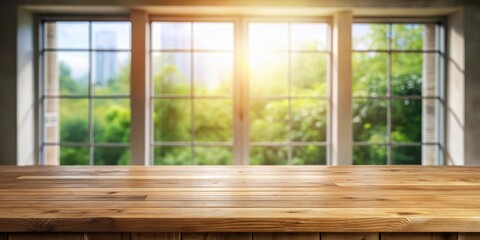 Empty wooden table and window room interior decoration background for product display or montage, wooden, table, empty