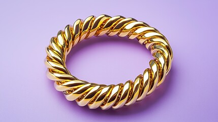 Obraz premium Elegant Gold Twisted Bangle Jewelry on Purple Background