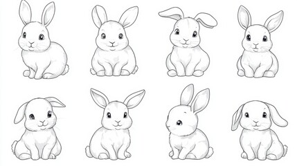 Obraz premium Cute Hand-Drawn Rabbit Illustrations for Children's Projects