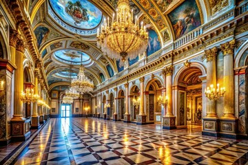 Obraz premium A lavish mansion's grand hall: opulent architecture, gilded age luxury.