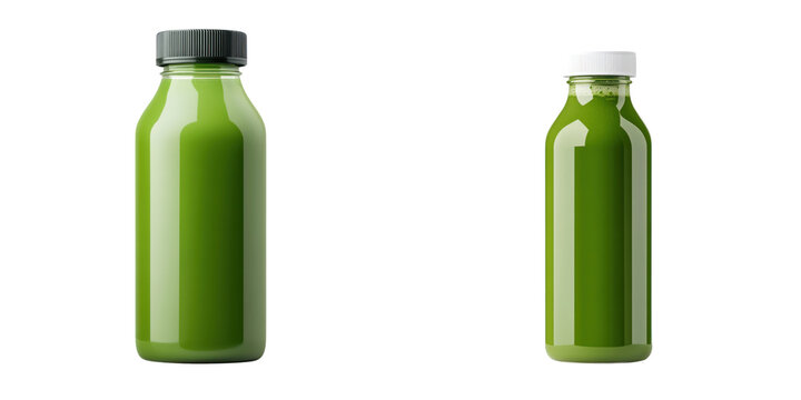 Fresh green juice bottles filled with detox beverage, perfect for health enthusiasts - Powered by Adobe