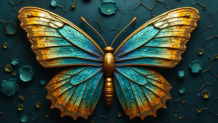 A Microscopic Cellular Mosaic of a butterfly where tiny biological structures form a larger image
