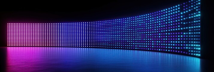 Fototapeta premium Blue Purple LED Light Gradient Stage Banner, Abstract Lighting Concept Backdrop, Futuristic Neon Glow Digital Design for Events