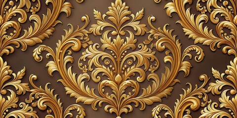 Intricate Baroque Damask Pattern with Gold Accents , decorative art, design element,  decorative art, design element, baroque