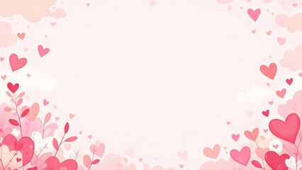 Illustration of a love-themed cute background with pastel tones, hearts, and an adorable hand-drawn aesthetic.