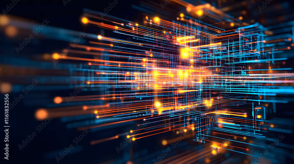 Aufkleber Abstract digital background with vibrant light trails and tech-inspired patterns
