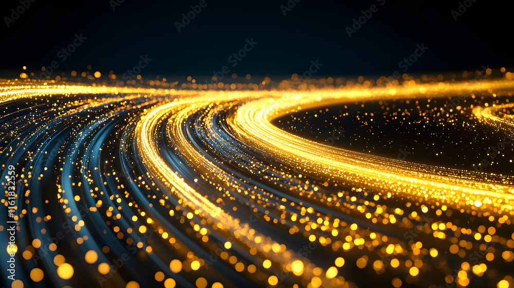 Poster Abstract golden light trails on a dark background create a dynamic and mesmerizing effect