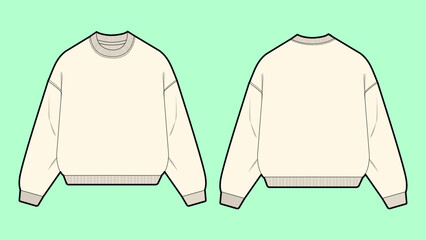 Drop Shoulder round neck fleece sweatshirt outline drawing flat sketch © MdAbir