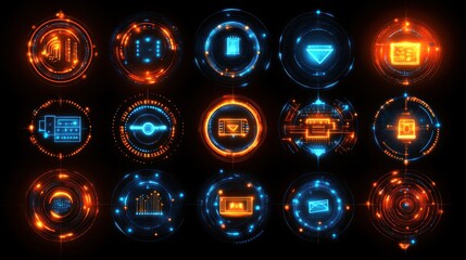Futuristic HUD interface elements.